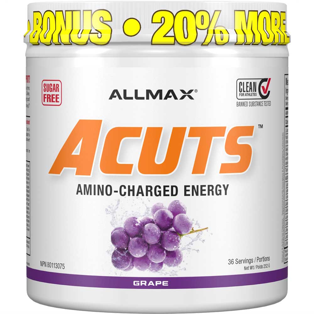 ACuts Amino Acid Energy Drink by ALLMAX Nutrition in Grape Flavor and 252g Size.