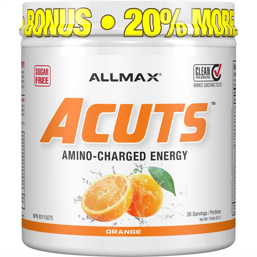 ACuts Amino Acid Energy Drink by ALLMAX Nutrition in Orange Flavor and 252g Size.