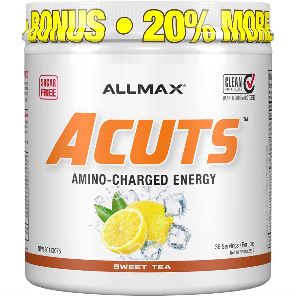 ACuts Amino Acid Energy Drink by ALLMAX Nutrition in Sweet Tea Flavor and 252g Size.