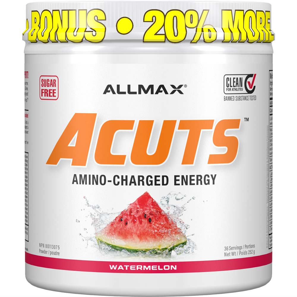 ACuts Amino Acid Energy Drink by ALLMAX Nutrition in Water Melon Flavor and 252g Size.