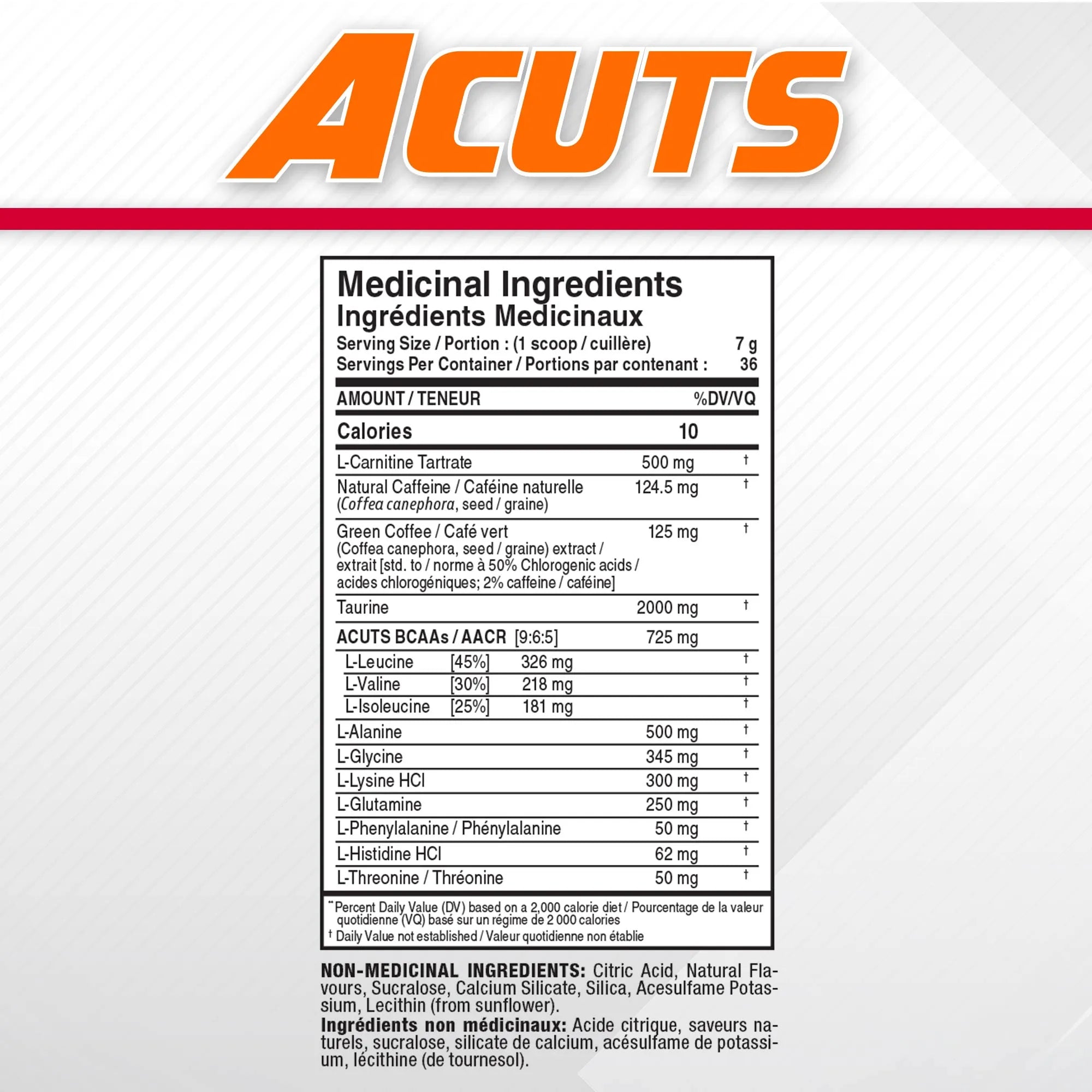 A nutrition facts label for a coffee blend product, showing serving size, calories, and a list of ingredients including coffee beans, creamer, and additives. The label is centered on a white background with a red horizontal stripe and a large stylized orange brand name at the top.