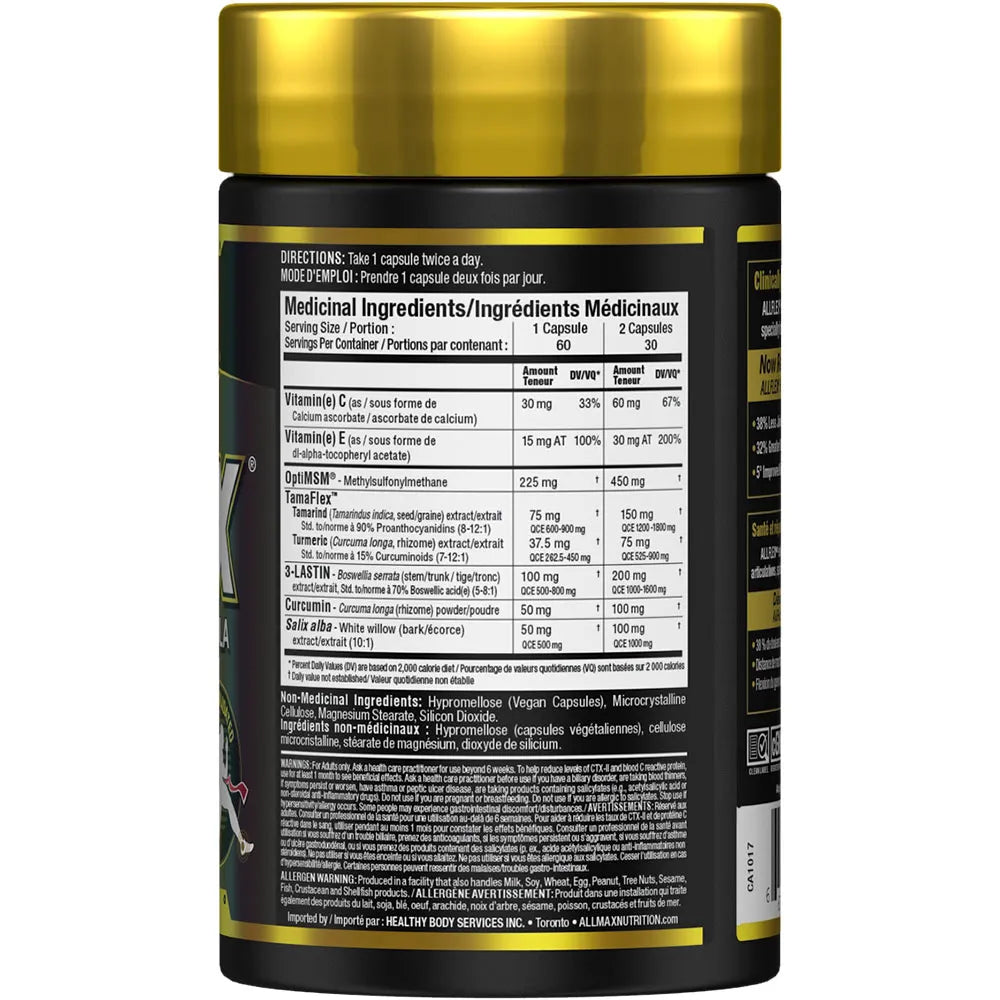 Supplement container with gold lid and black label on a white background
