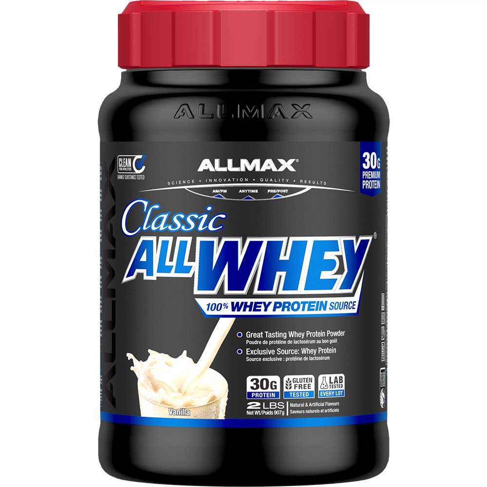 AllWhey Classic by ALLMAX Nutrition in Vanilla Flavour and 2lb Size.