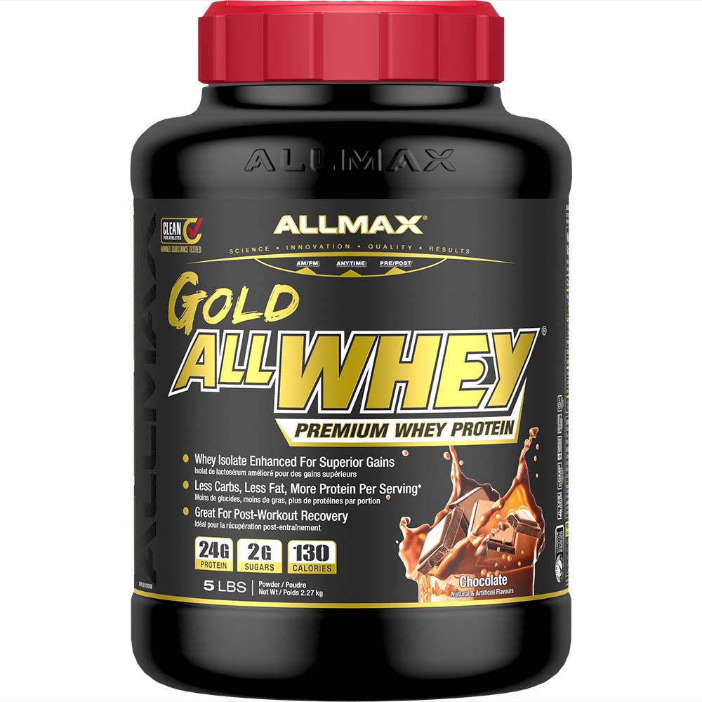 AllWhey Gold by ALLMAX Nutrition in Chocolate Flavour and 5lb Size.