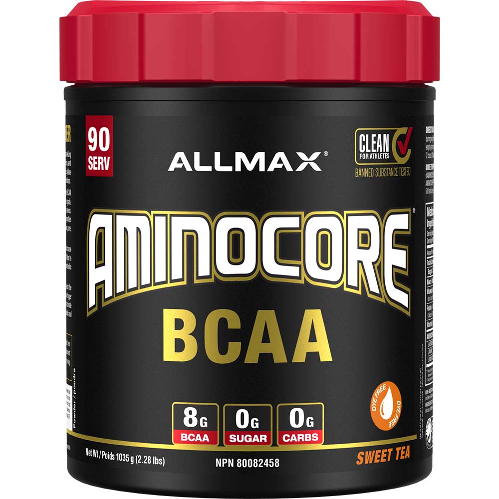 Aminocore 90 Serv by ALLMAX Nutrition in Sweet Tea Flavour and 1035g Size.