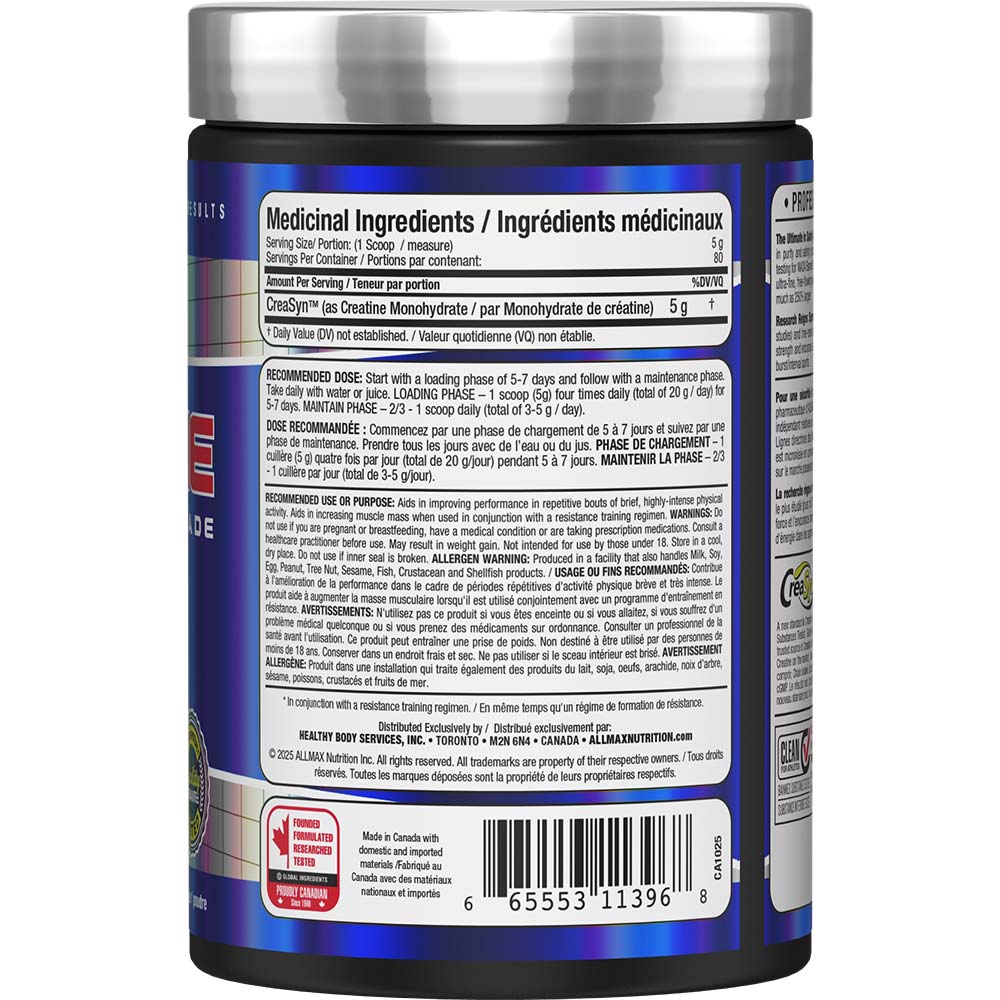 Creatine Monohydrate by ALLMAX Nutrition in 400g Size.