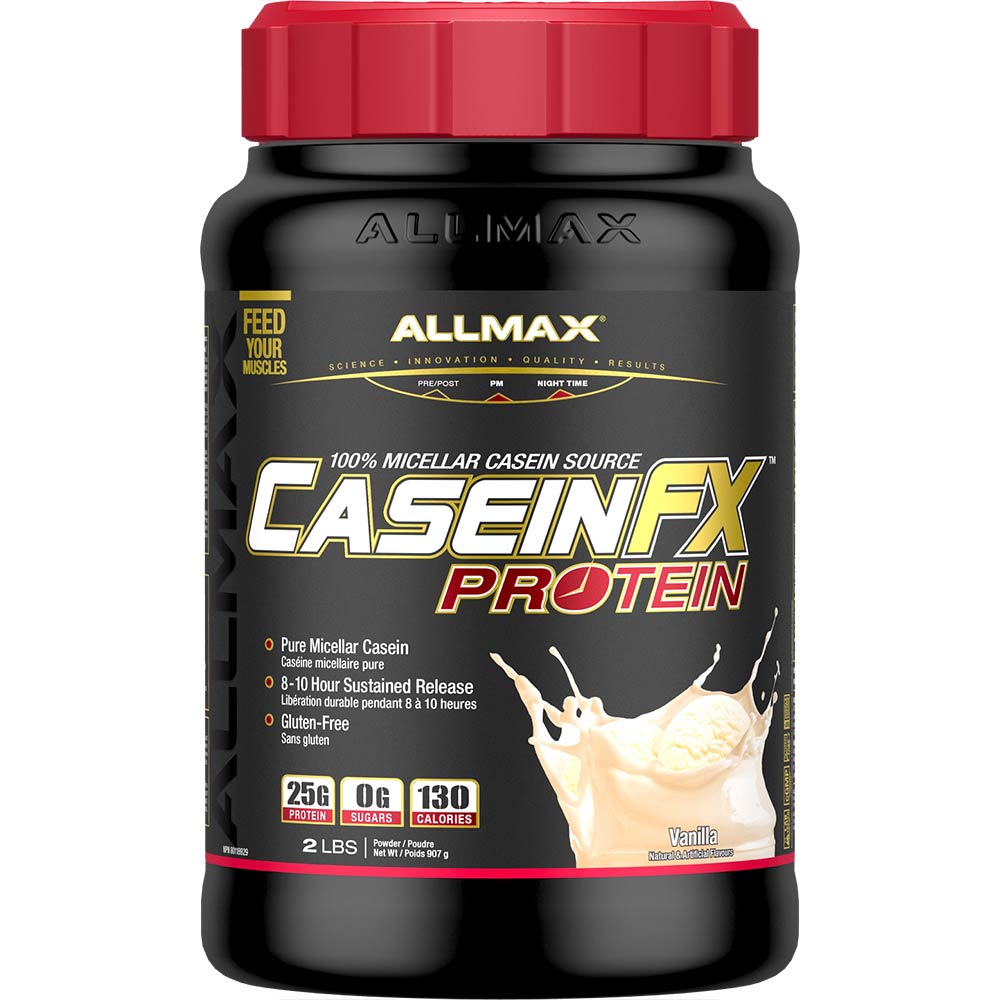 Casein-FX Protein Powder by ALLMAX Nutrition in Vanilla Flavour and 2lb Size.