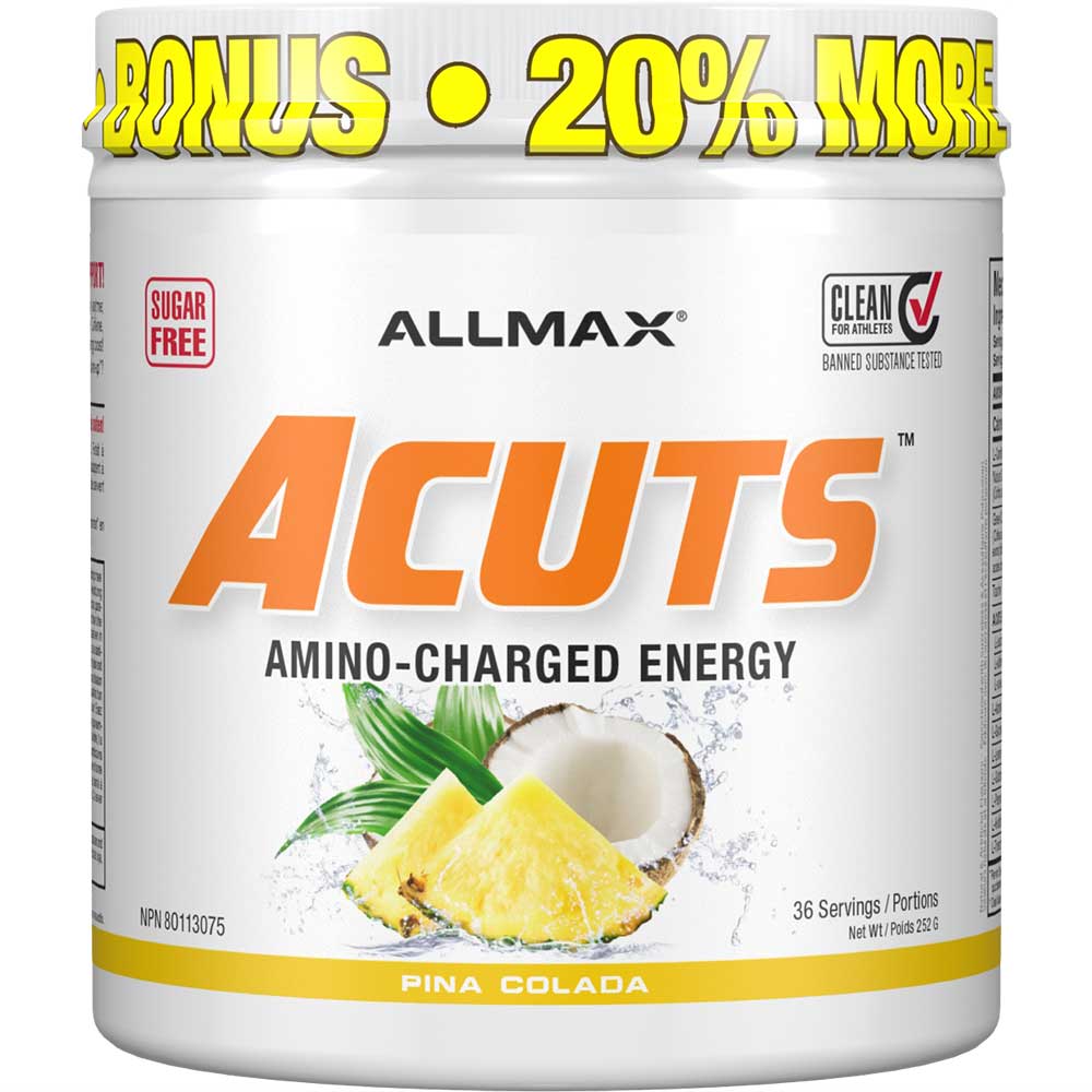 ACuts Amino Energy Drink by ALLMAX Nutrition in Pina Colada Flavour and 252g Size.