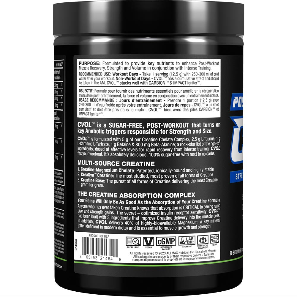 C: VOL by ALLMAX Nutrition in Coconut Lime Flavour and 375g Size.