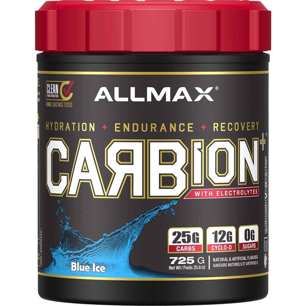 Carbion 25 Serv by ALLMAX Nutrition in Blue Ice Flavor and 725g Size.