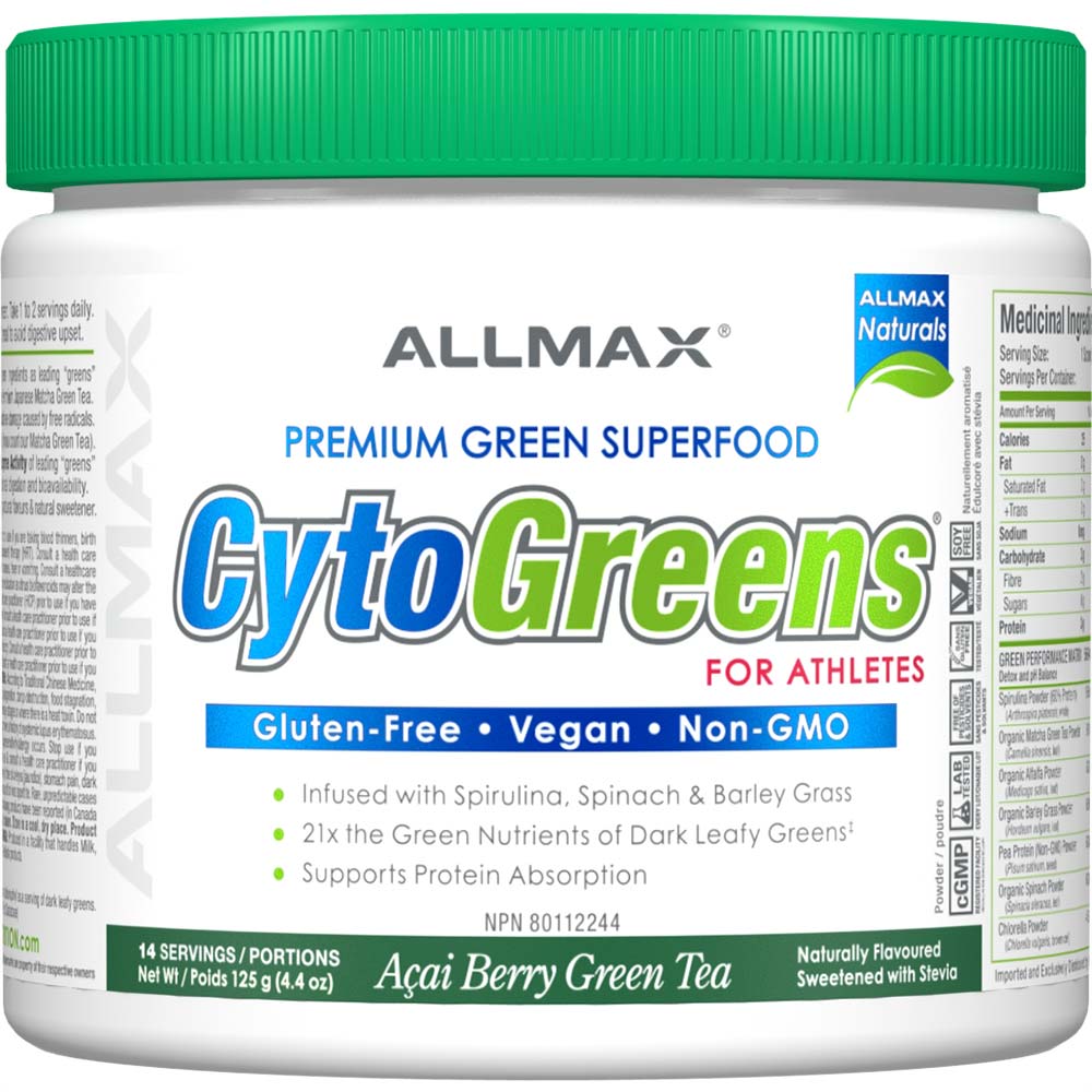 Cytogreens by ALLMAX Nutrition in Acai Berry Green Tea Flavour and 125g Size.