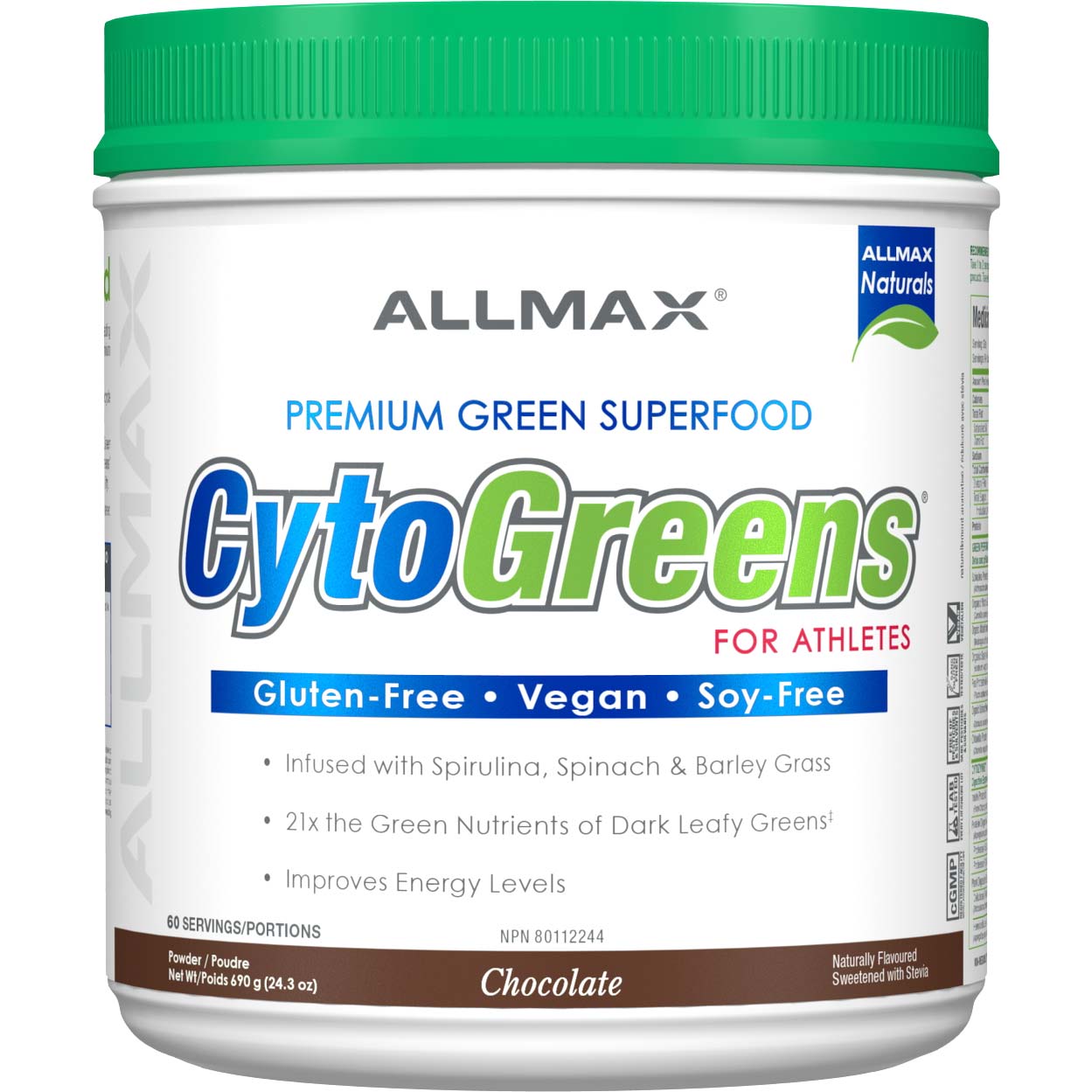 Cytogreens by ALLMAX Nutrition in Chocolate Flavour and 690g Size.