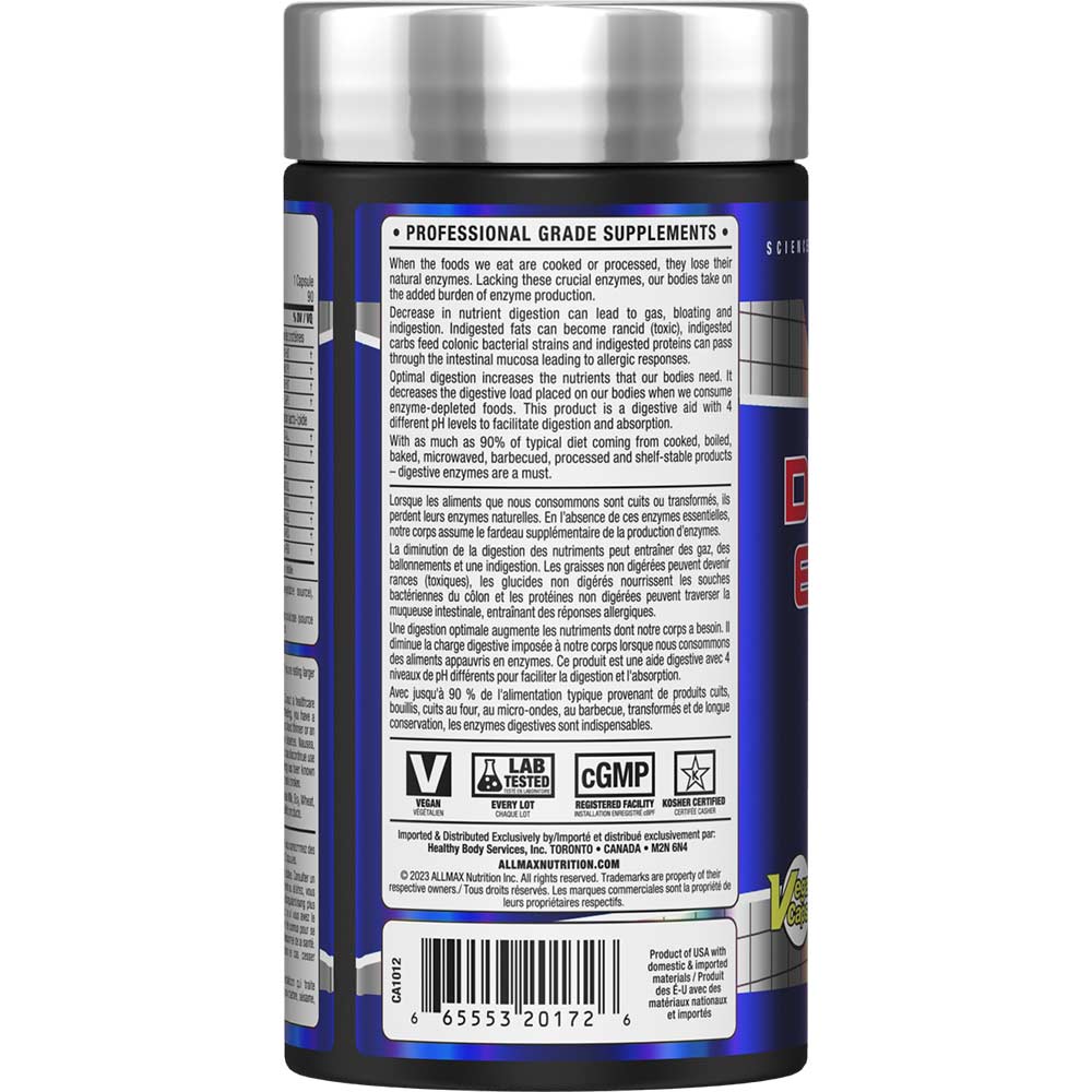 Digestive Enzymes by ALLMAX Nutrition in 90ct Size.