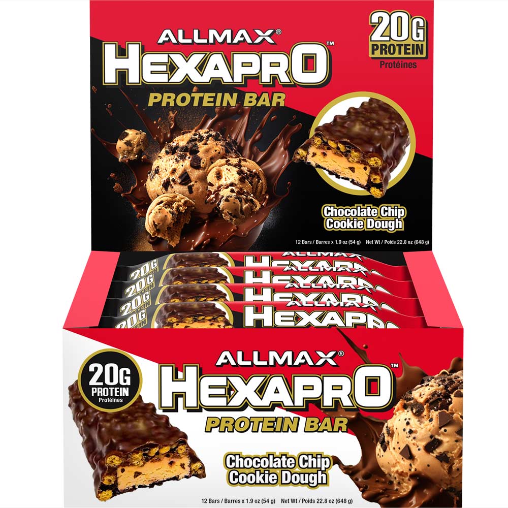 HexaPro Protein Bar by ALLMAX Nutrition in Choc Chip Cookie Dough Flavour and 54g Size.