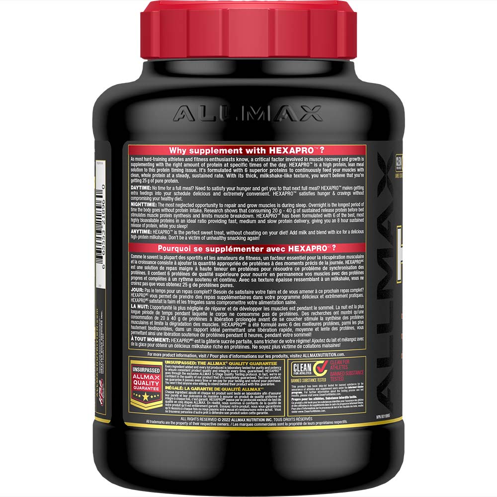 Hexapro by ALLMAX Nutrition in Chocolate Flavour and 5lb Size.