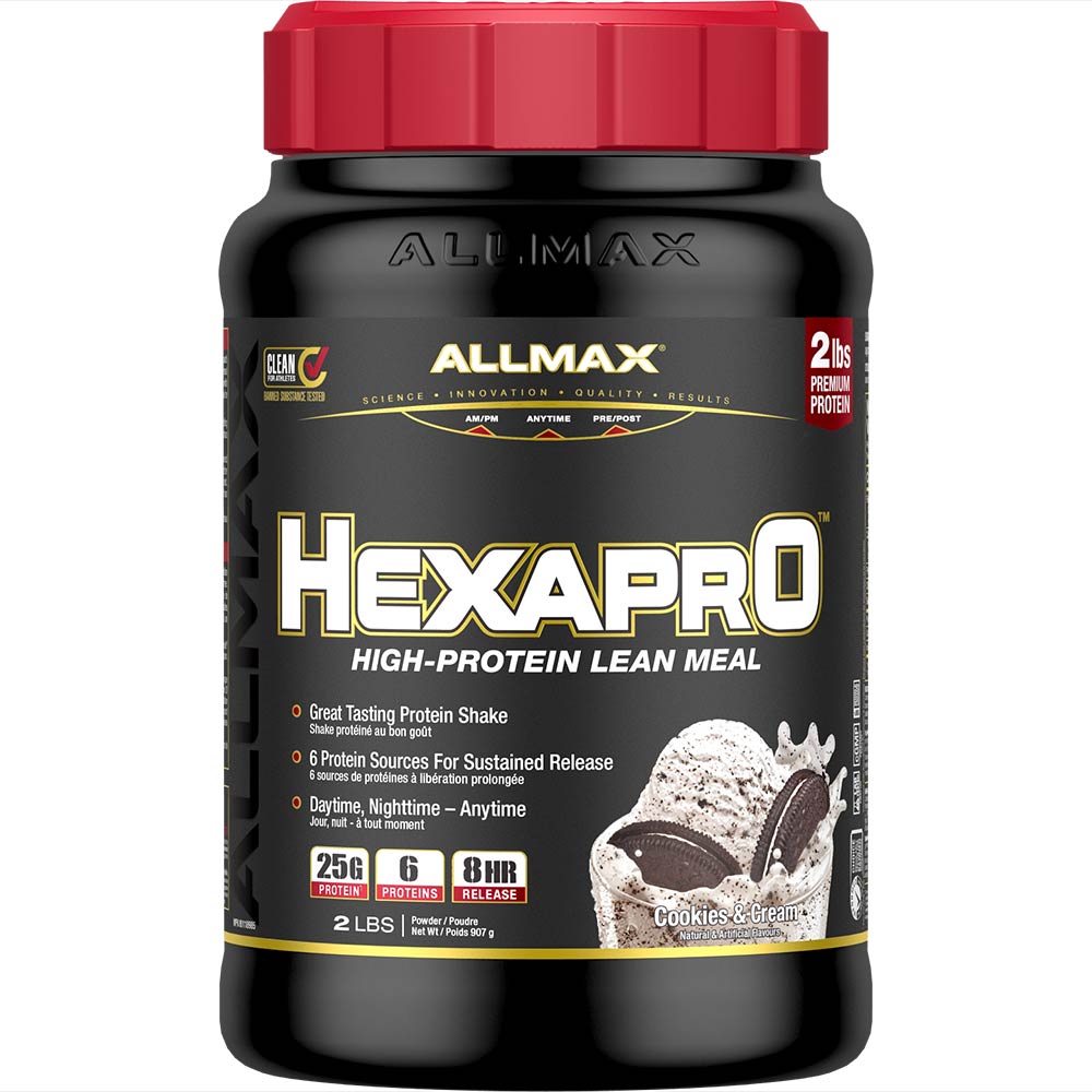 Hexapro by ALLMAX Nutrition in Cookies N Cream Flavour and 2lb Size.
