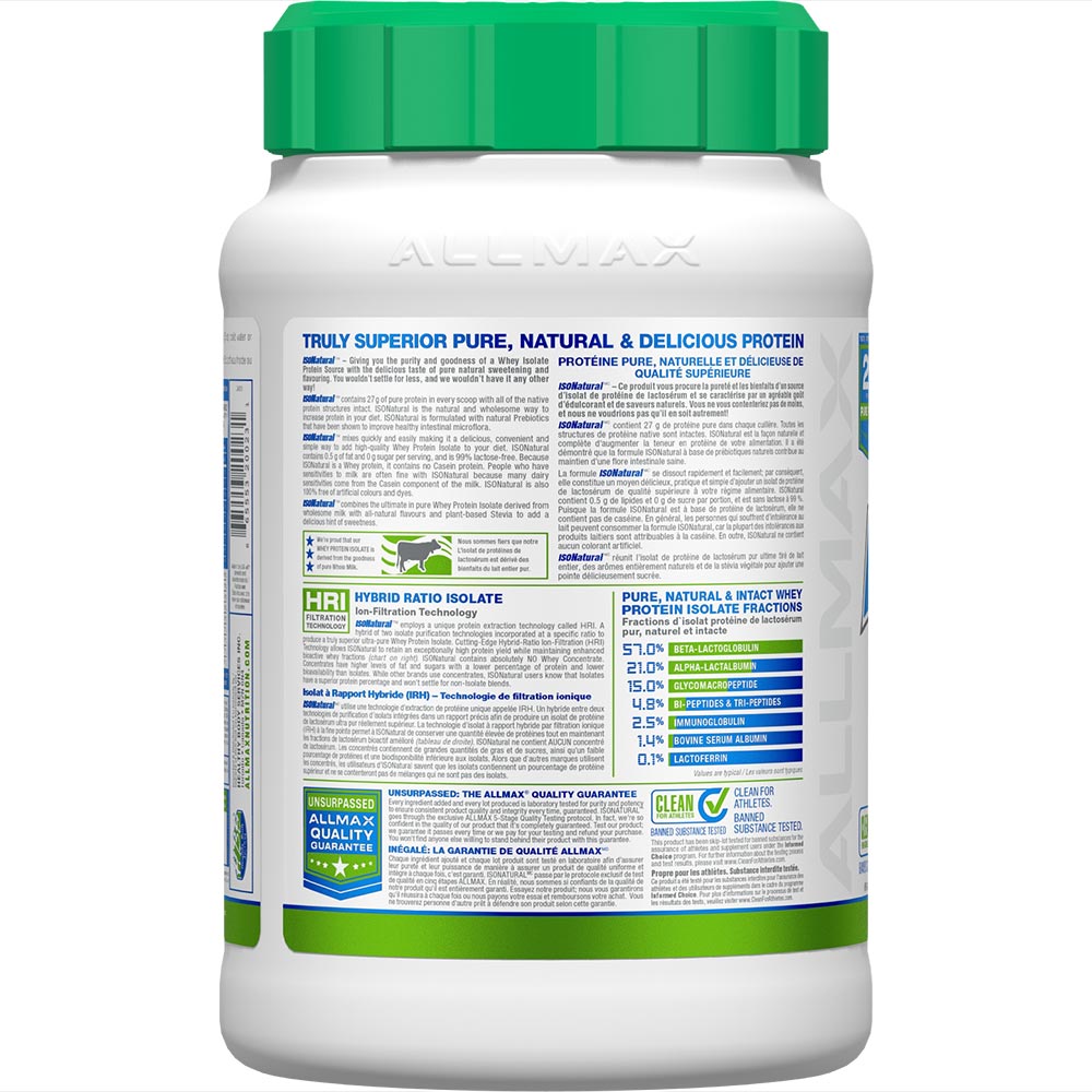 IsoNatural by ALLMAX Nutrition in Chocolate Flavour and 2lb Size.