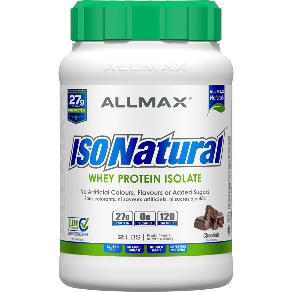 IsoNatural by ALLMAX Nutrition in Chocolate Flavour and 2lb Size.