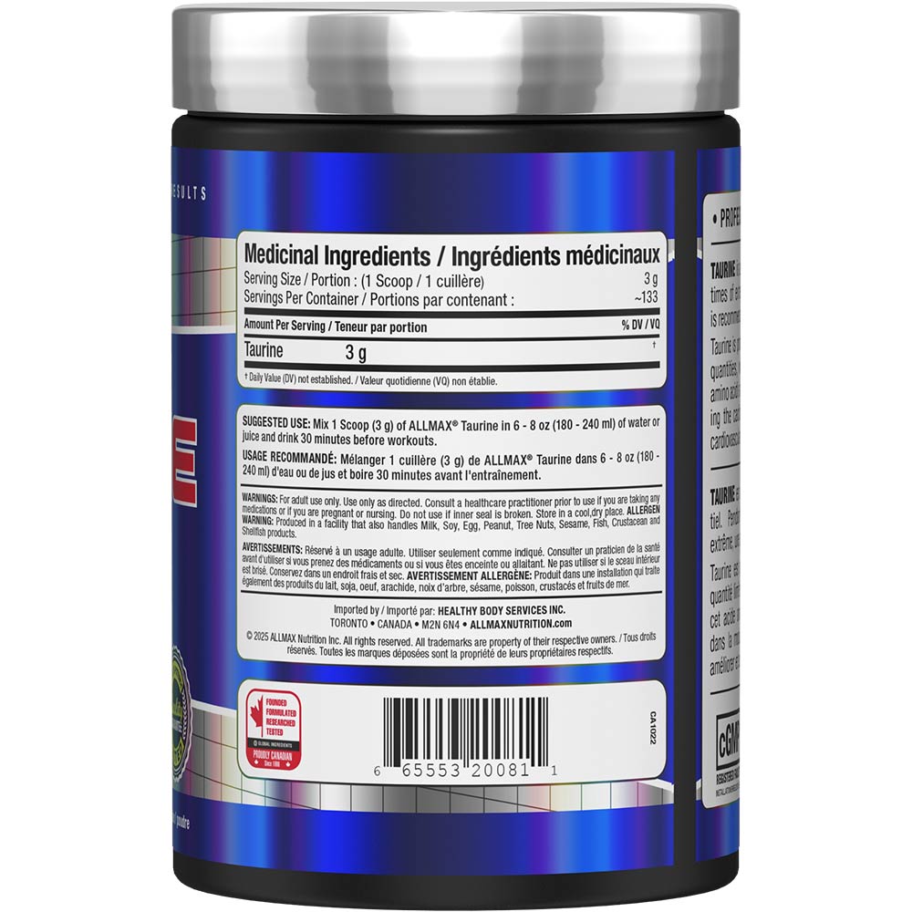 Taurine by ALLMAX Nutrition in 400g Size.