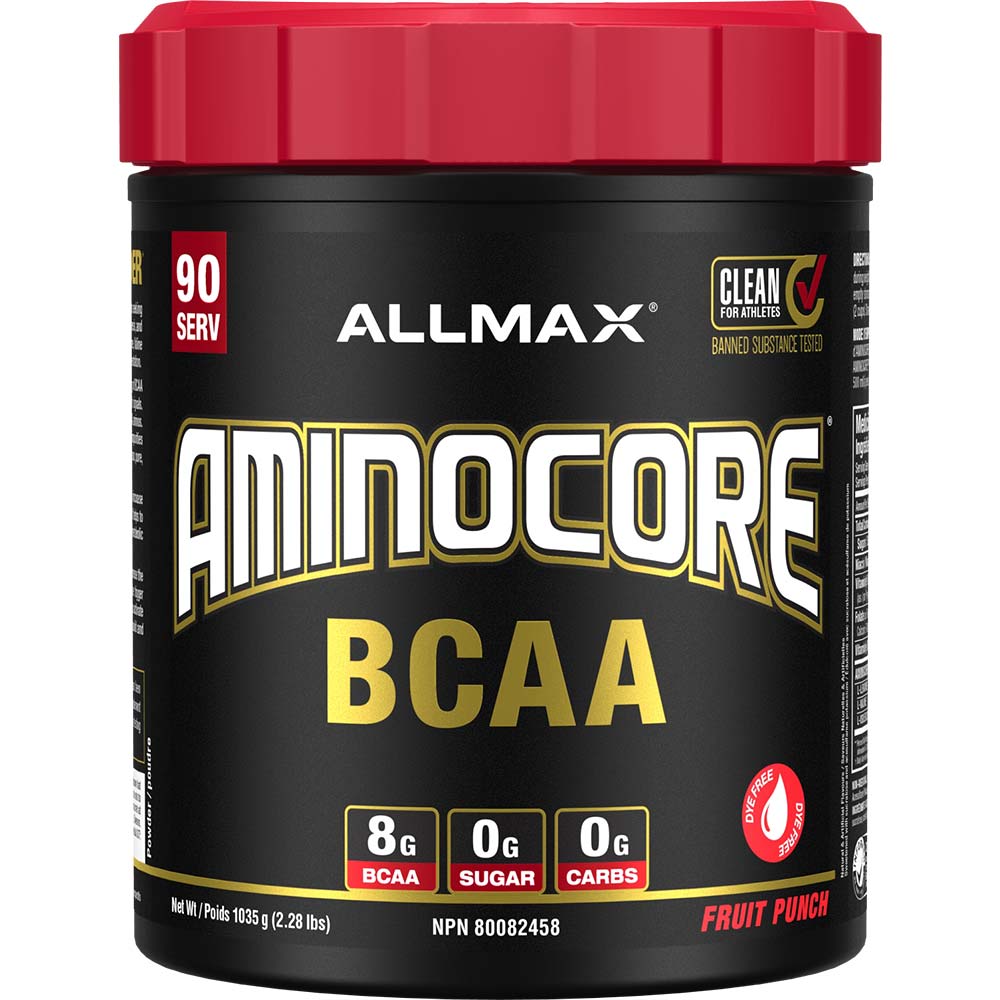 Aminocore 90 Serv by ALLMAX Nutrition in Fruit Punch Flavour and 1035g Size.