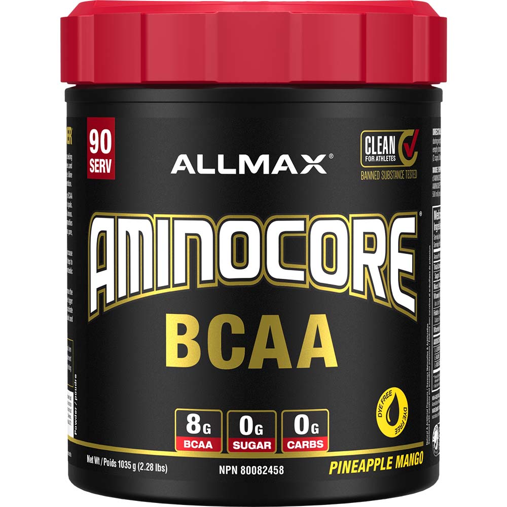Aminocore 90 Serv by ALLMAX Nutrition in Pineapple Mango Flavor and 1035g Size.