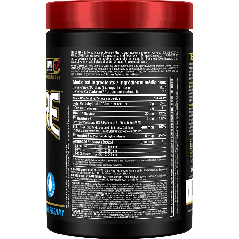 Aminocore 30 Serv by ALLMAX Nutrition in Blue Rasp Flavour and 345g Size. SFP