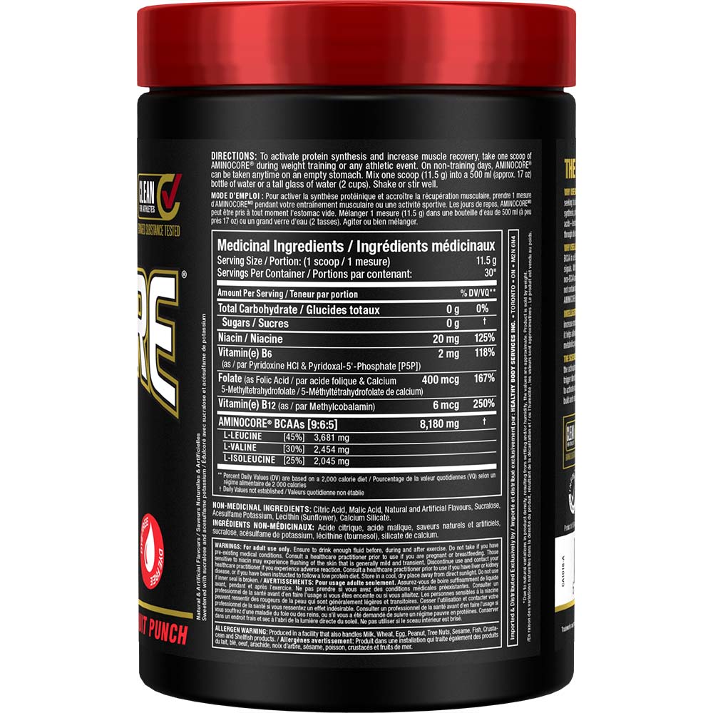 Aminocore 30 Serv by ALLMAX Nutrition in Fruit Punch Flavour and 345g Size. SFP