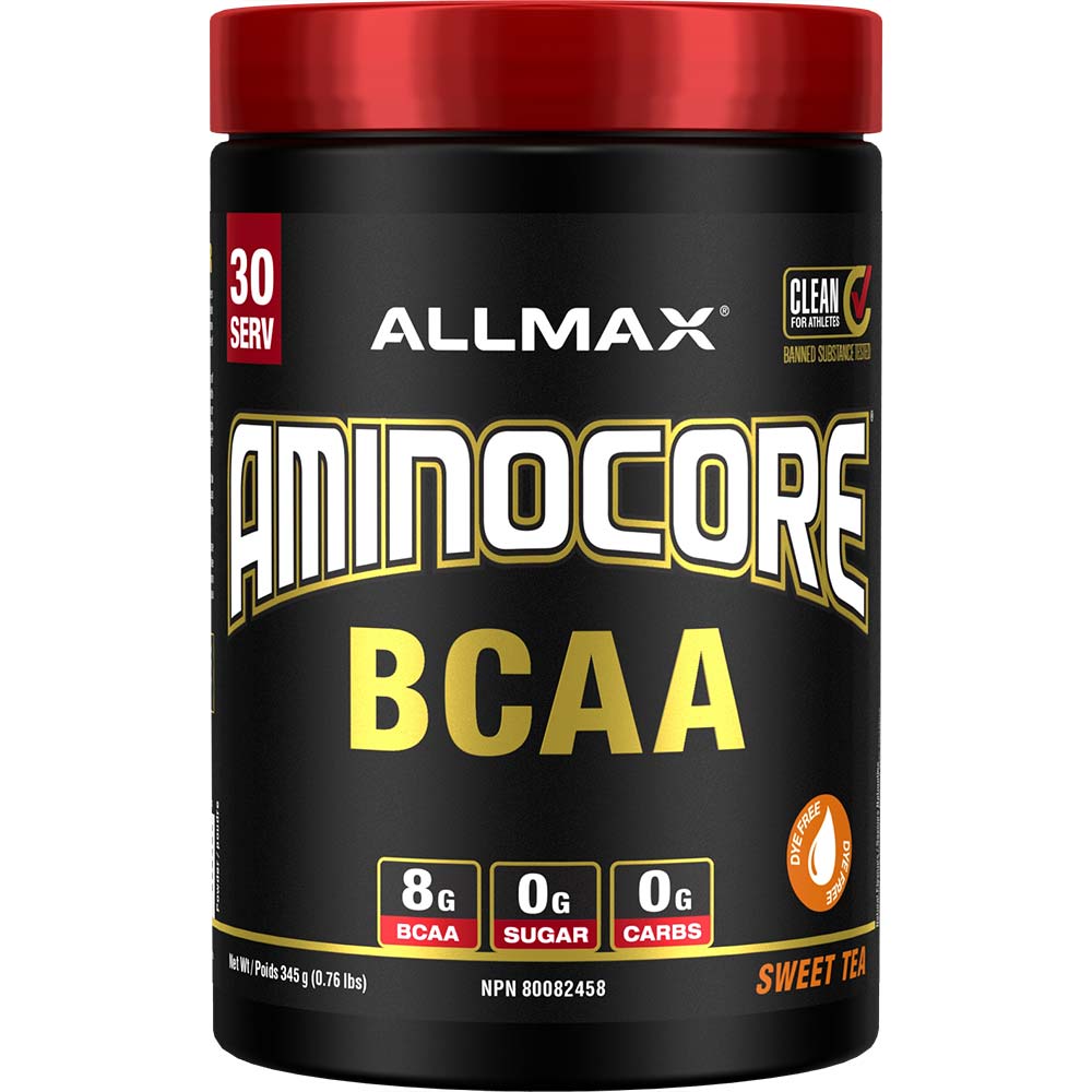 Aminocore 30 Serv by ALLMAX Nutrition in Sweet Tea Flavor and 345g Size.