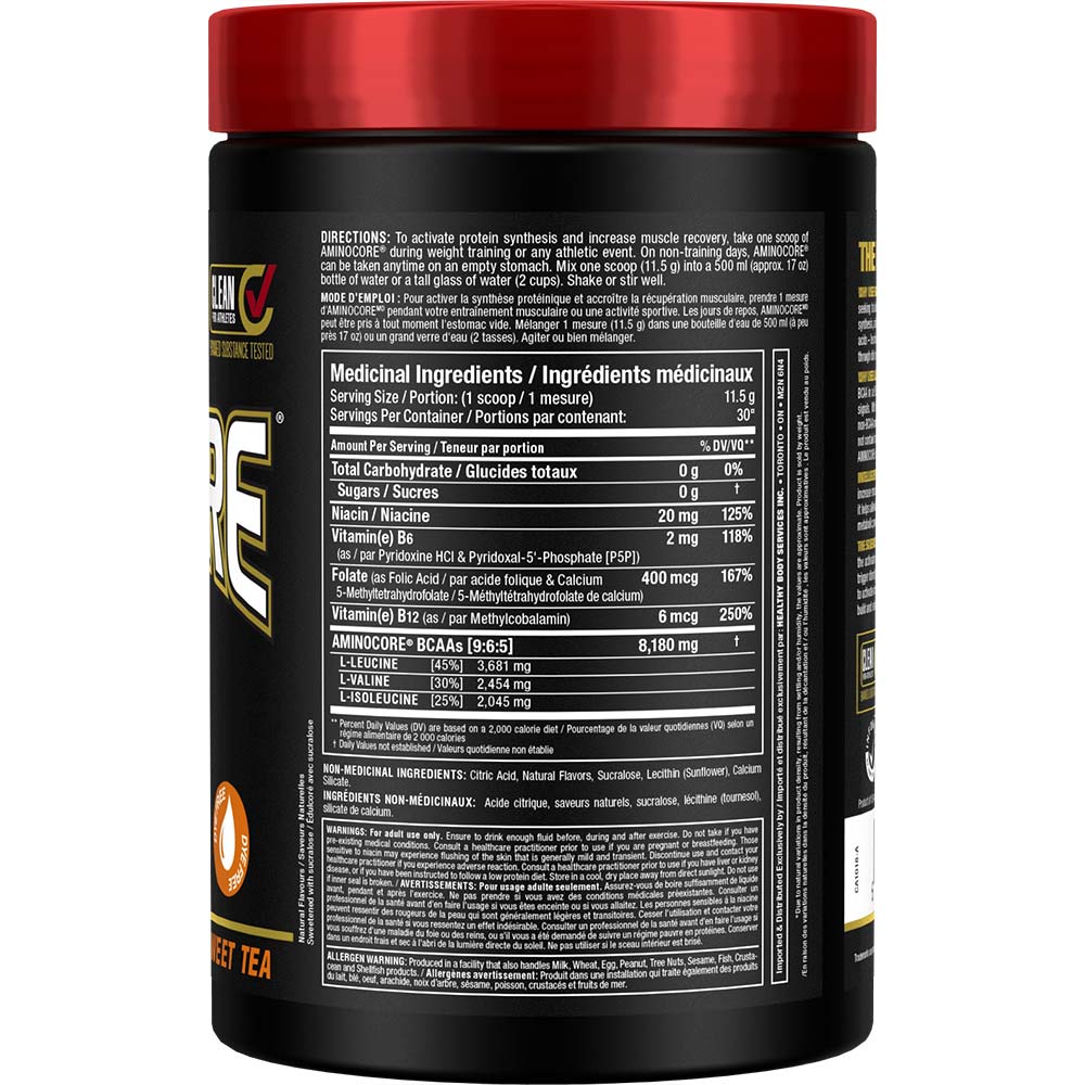 Aminocore 30 Serv by ALLMAX Nutrition in Sweet Tea Flavour and 345g Size. SFP