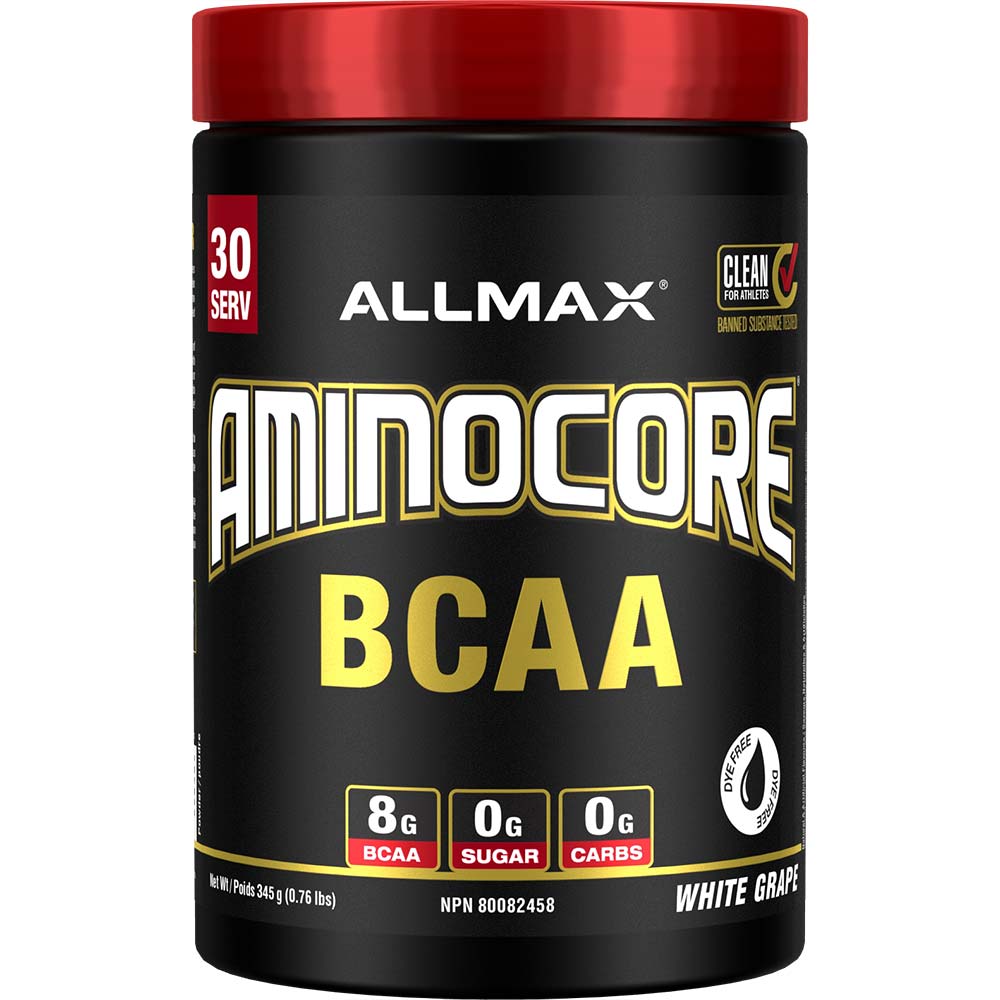 Aminocore 30 Serv by ALLMAX Nutrition in White Grape Flavour and 345g Size.