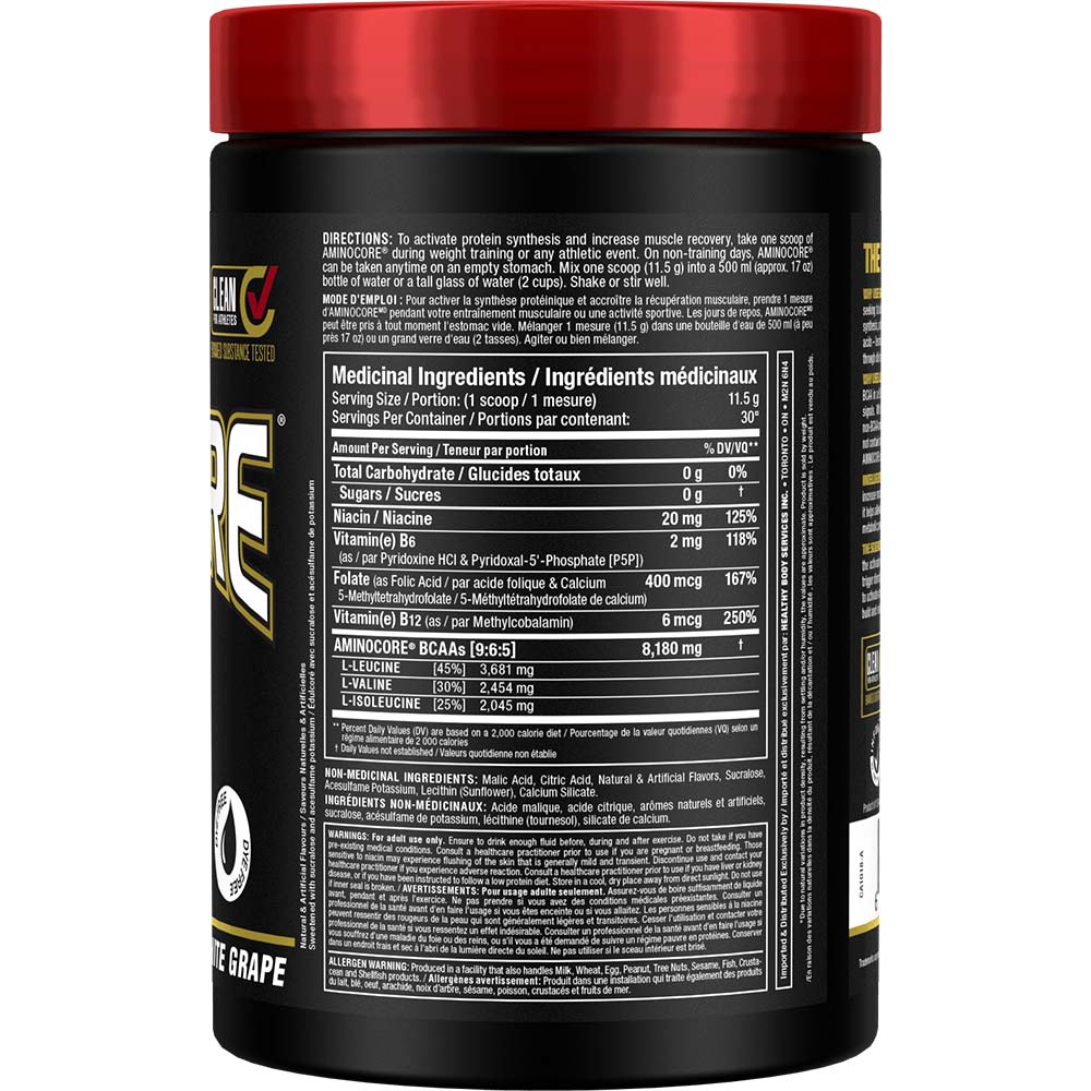 Aminocore 30 Serv by ALLMAX Nutrition in White Grape Flavour and 345g Size. SFP