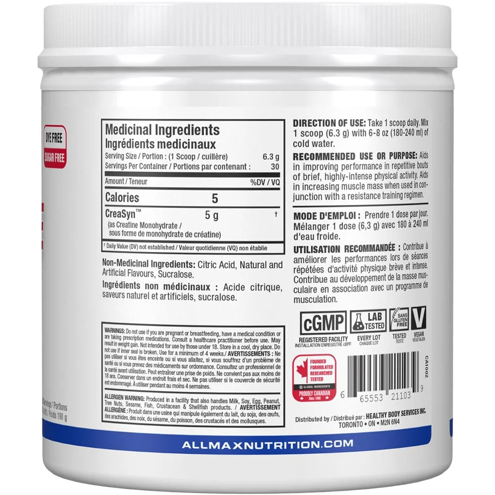 Back label of a supplement container with text and branding