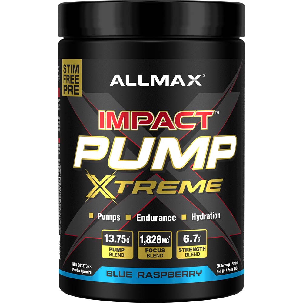 Impact Pump Xtreme by ALLMAX Nutrition in Blue Raspberry Flavor and 465g Size.