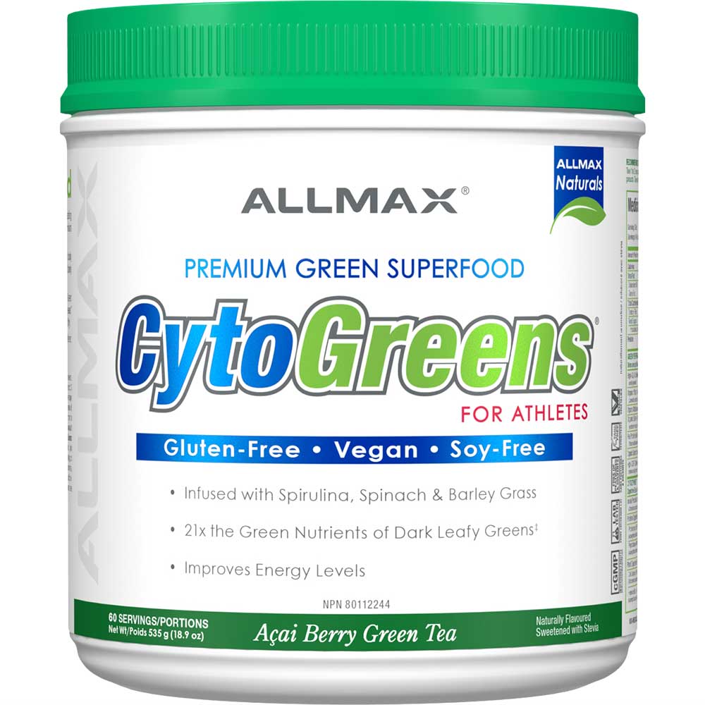 Cytogreens by ALLMAX Nutrition in Acai Berry Green Tea Flavour and 535g Size.