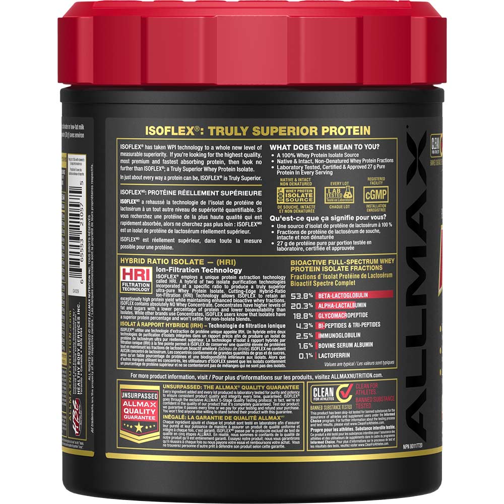 Isoflex by ALLMAX Nutrition in Chocolate Flavour and 425g Size.