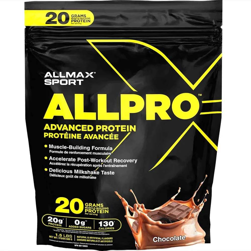 Allpro by ALLMAX Nutrition in Chocolate Flavor and 1.5lb Size.