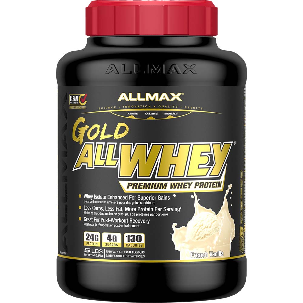 AllWhey Gold by ALLMAX Nutrition in Vanilla Flavour and 5lb Size.