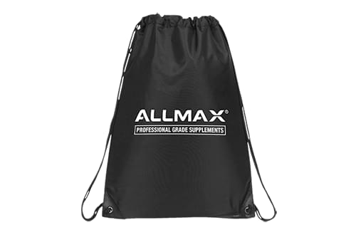 Black drawstring bag with Allmax logo on a white background
