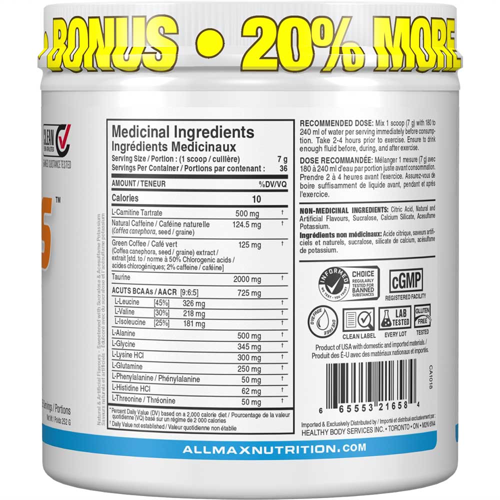 ACUTS by ALLMAX Nutrition in Blue Rasp Flavour and 252g Size. SFP