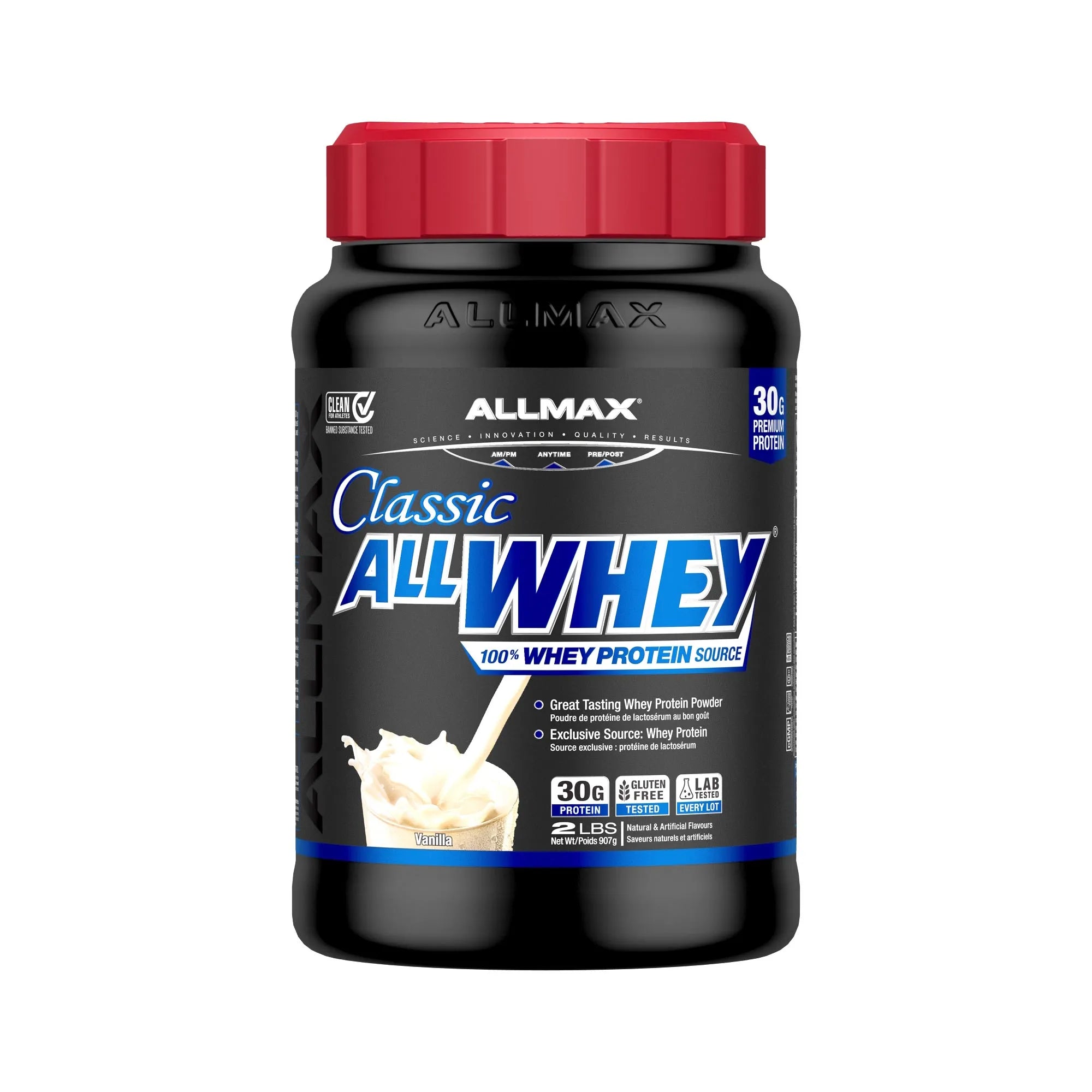 AllMax Classic AllWhey protein powder container on a white background