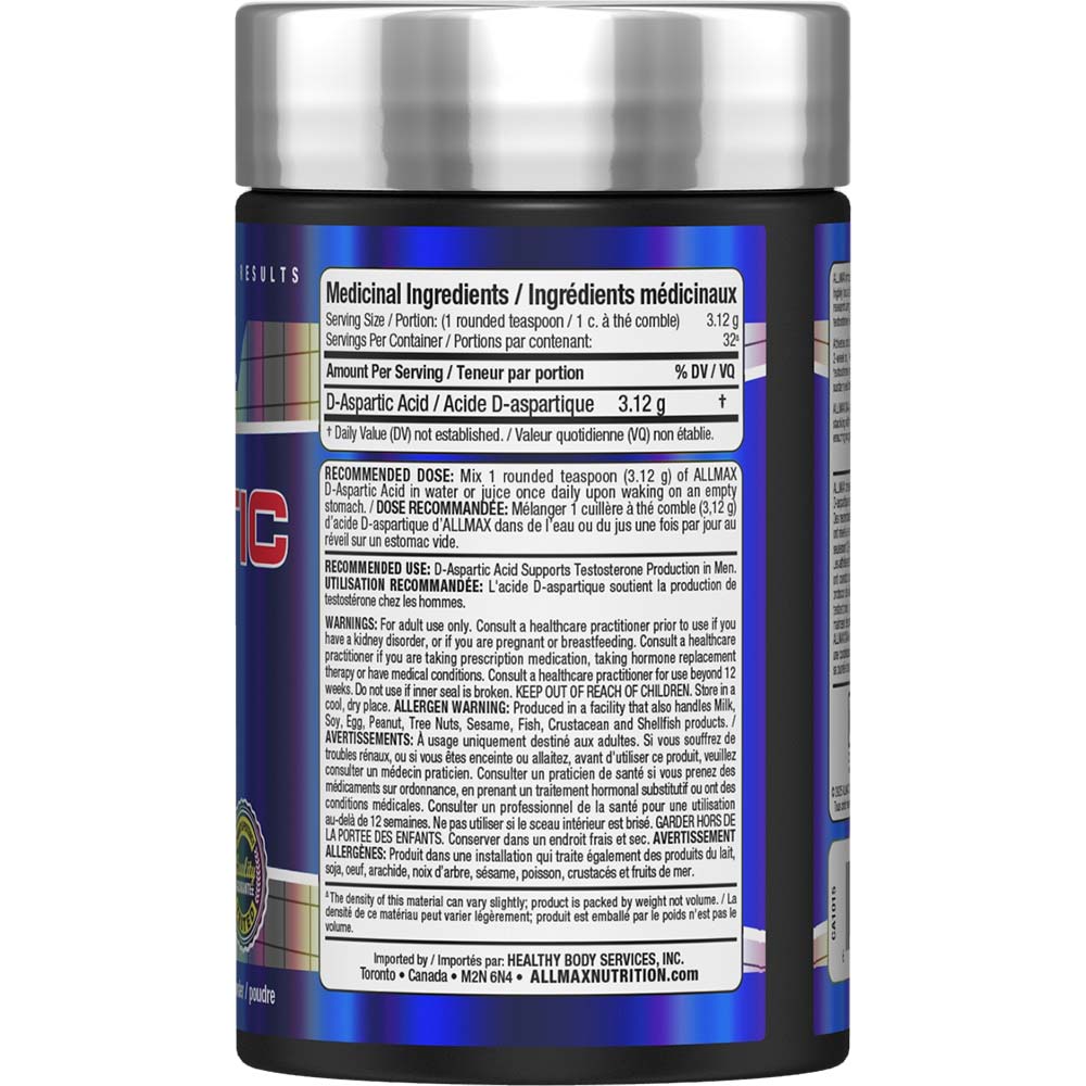 D-Aspartic Acid by ALLMAX Nutrition in 100g Size.