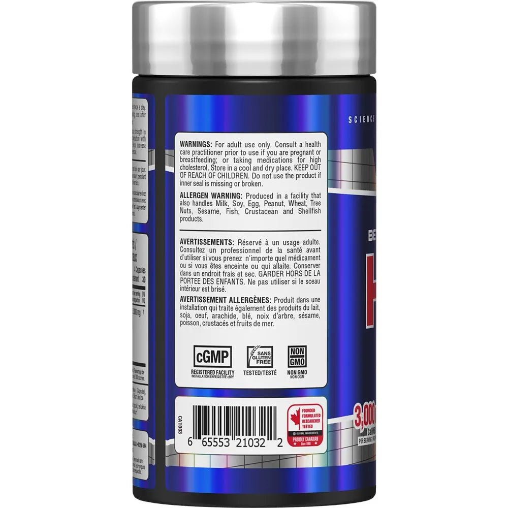 left Allmax HMB supplement bottle in a white background