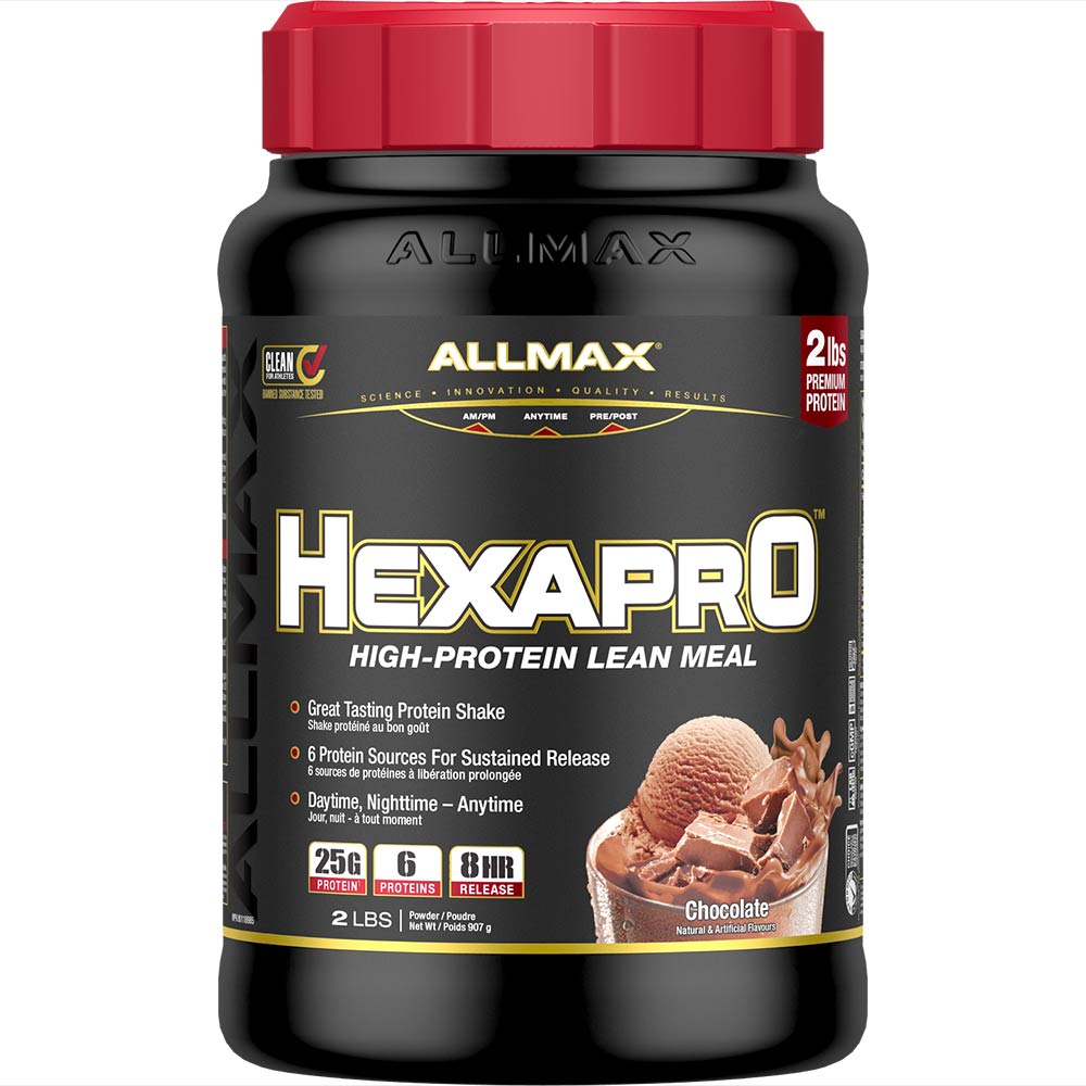 Hexapro by ALLMAX Nutrition in Chocolate Flavour and 2lb Size.