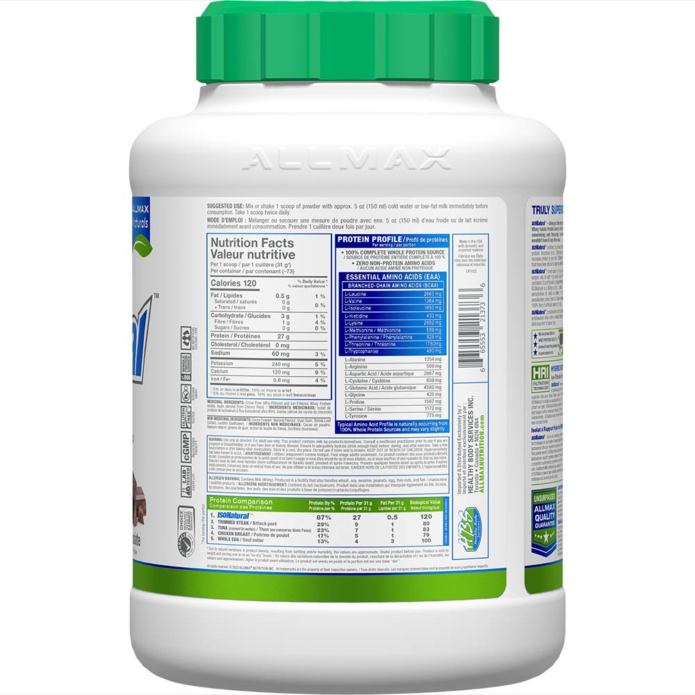 IsoNatural by ALLMAX Nutrition in Chocolate Flavour and 5lb Size. SFP