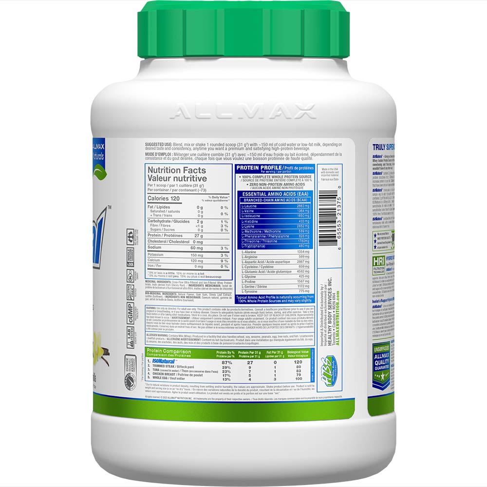 IsoNatural by ALLMAX Nutrition in Vanilla Flavour and 5lb Size. SFP