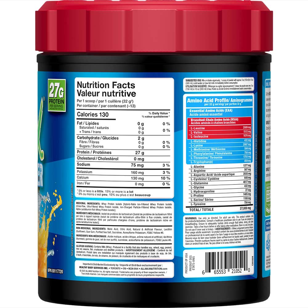 Isoflex by ALLMAX Nutrition in Chiller Peach Flavour and 425g Size. SFP