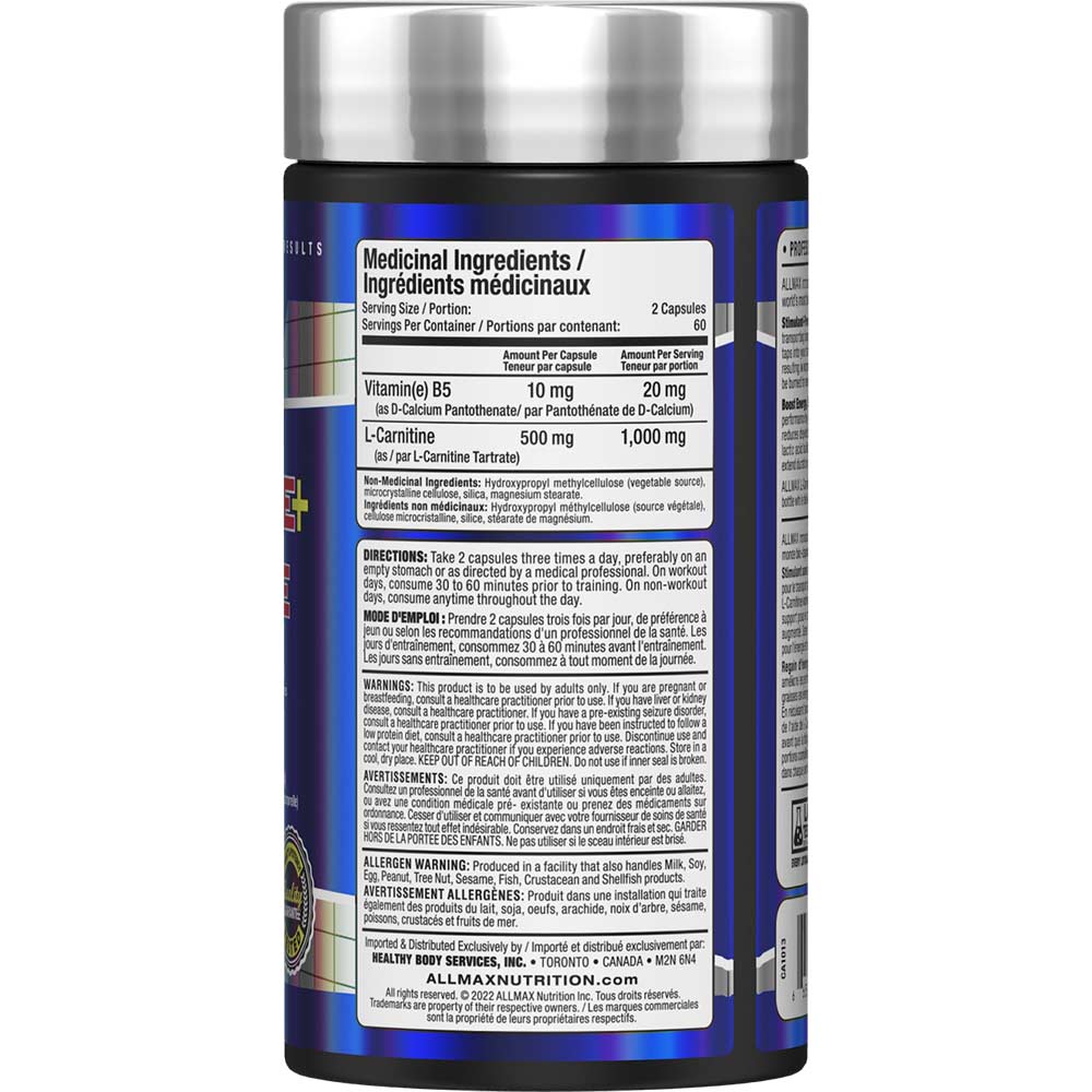 L-Carnitine by ALLMAX Nutrition in 120ct Size. SFP