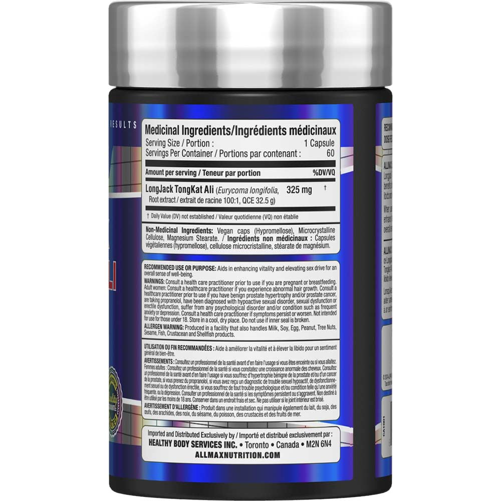 Longjack Tongkat Ali by ALLMAX Nutrition in 60ct Size. SFP