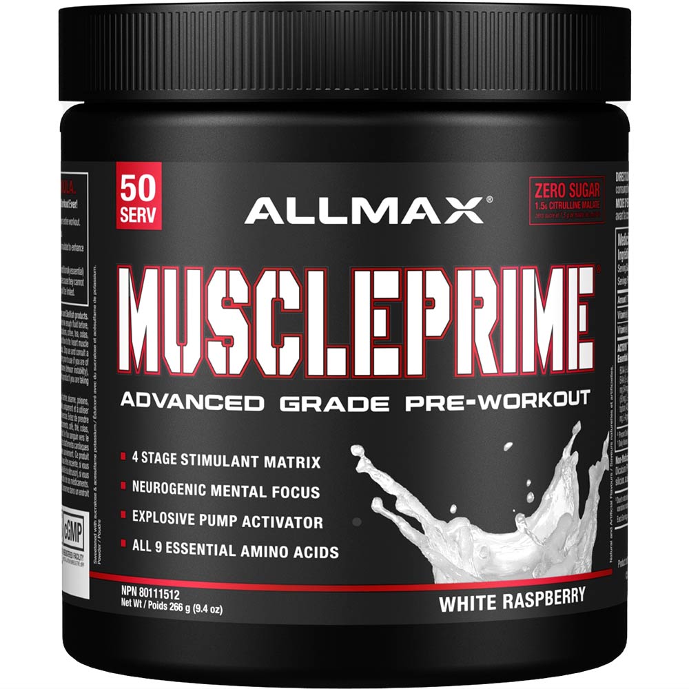 MusclePrime by ALLMAX Nutrition in White Raspberry Flavour and 266g Size.