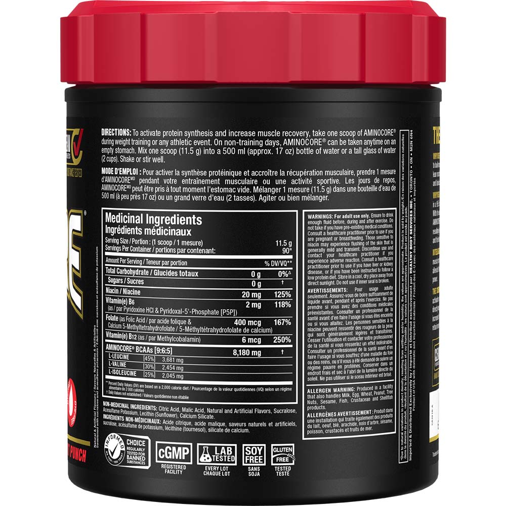 Aminocore 90 Serv by ALLMAX Nutrition in Fruit Punch Flavour and 1035g Size. SFP